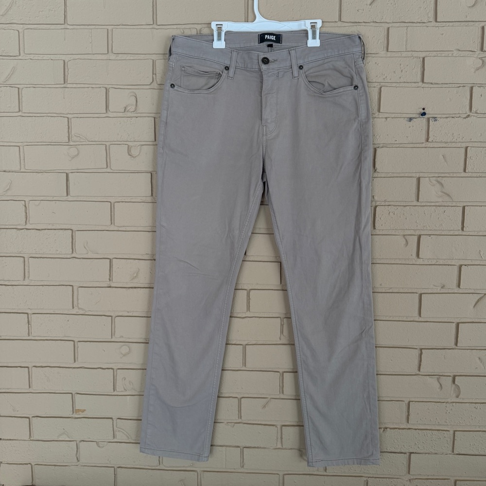Paige Lennox Slim Fit Tapered Jeans Mens 33x30 Beige Stretch Khakis Modern